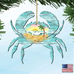 Set Of 2 Coastal Waves Crab Scenic Wooden Christmas Ornaments 5.5" -Christmas Trees Shop 8198511 4 72022.1667549668