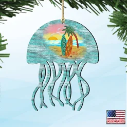 Set Of 2 Coastal Scenic Rustic Jellyfish Wooden Christmas Ornaments 5.5" -Christmas Trees Shop 8198513 4 32484.1667549671