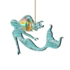 Set Of 2 Mermaid Beach Scene Wooden Christmas Ornaments 5.5"