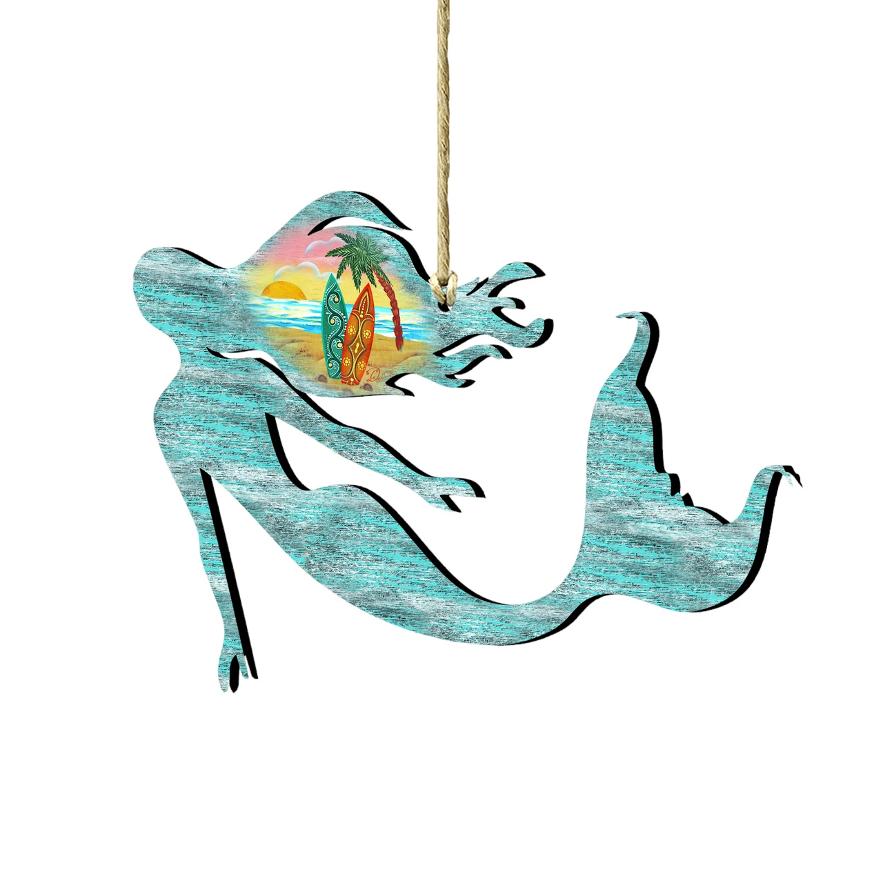 Set Of 2 Mermaid Beach Scene Wooden Christmas Ornaments 5.5" 1 Set Of 2 Mermaid Beach Scene Wooden Christmas Ornaments 5.5"