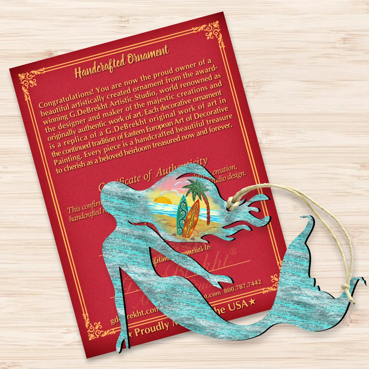 Set Of 2 Mermaid Beach Scene Wooden Christmas Ornaments 5.5" 3 Set Of 2 Mermaid Beach Scene Wooden Christmas Ornaments 5.5" - Image 3