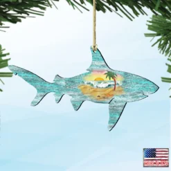 Set Of 2 Shark Beach Scene Wooden Christmas Ornaments 5.5" -Christmas Trees Shop 8198515 4 12970.1667549673