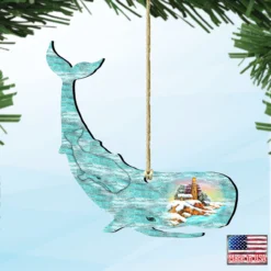 Set Of 2 Whale Beach Scene Wooden Christmas Ornaments 5.5" -Christmas Trees Shop 8198516 4 77756.1667549675