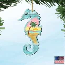 Set Of 2 Seahorse Beach Scene Wooden Christmas Ornaments 5.5" -Christmas Trees Shop 8198517 4 27893.1667549681