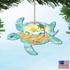 Set Of 2 Turtle Beach Scene Wooden Christmas Ornaments 5.5" -Christmas Trees Shop 8198518 4 54080.1667549720
