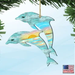 Set Of 2 Dolphins Beach Scene Wooden Christmas Ornaments 5.5" -Christmas Trees Shop 8198519 4 27996.1667549684