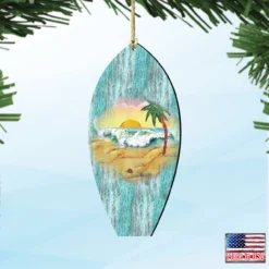 Set Of 2 Surfboard Beach Scene Wooden Christmas Ornaments 5.5" -Christmas Trees Shop 8198522 4 02565.1667549688