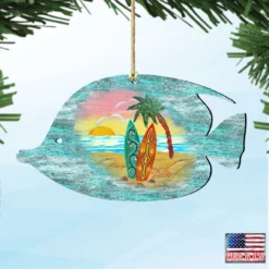 Set Of 2 Fish Beach Scene Wooden Christmas Ornaments 5.5" -Christmas Trees Shop 8198527 4 54886.1667549722