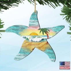 Set Of 2 Starfish Beach Scene Wooden Christmas Ornaments 5.5" -Christmas Trees Shop 8198531 4 30638.1667549690