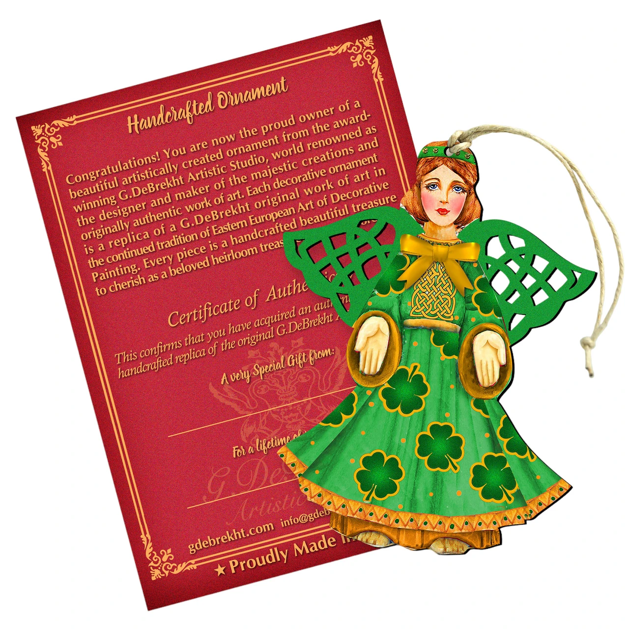 Set Of 2 Irish Angel Wooden Christmas Ornaments 5.5" 1 Set Of 2 Irish Angel Wooden Christmas Ornaments 5.5"