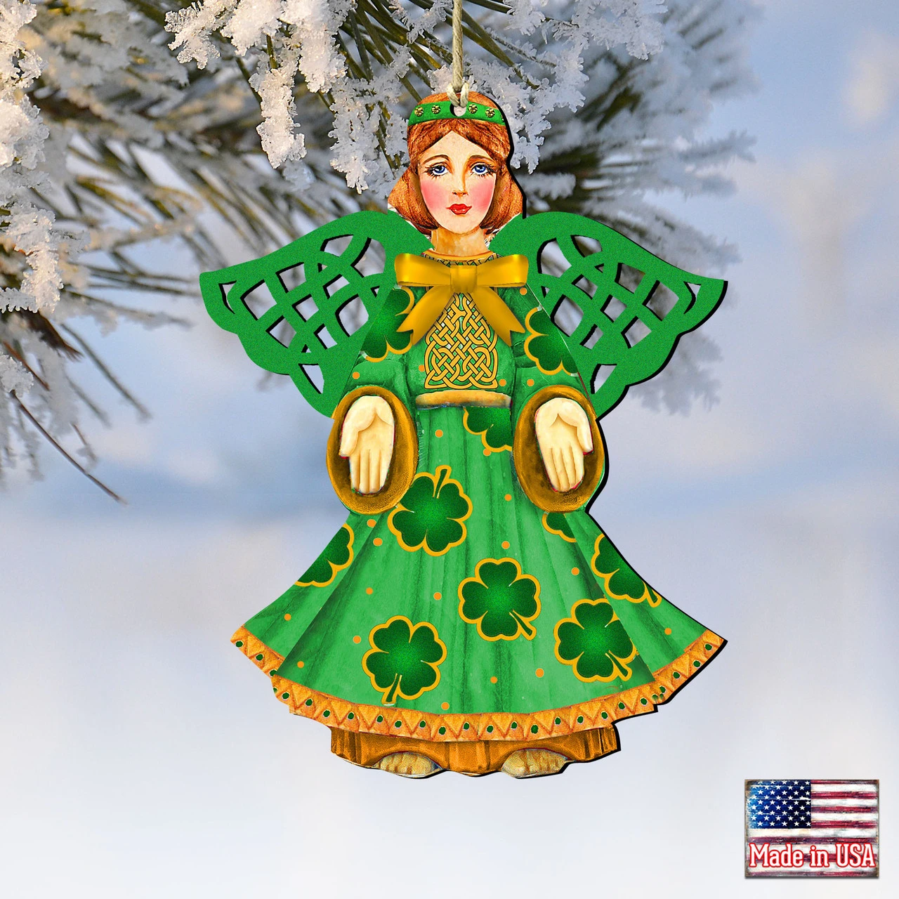 Set Of 2 Irish Angel Wooden Christmas Ornaments 5.5" 2 Set Of 2 Irish Angel Wooden Christmas Ornaments 5.5" - Image 2