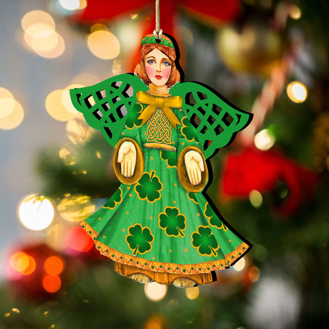 Set Of 2 Irish Angel Wooden Christmas Ornaments 5.5" 3 Set Of 2 Irish Angel Wooden Christmas Ornaments 5.5" - Image 3