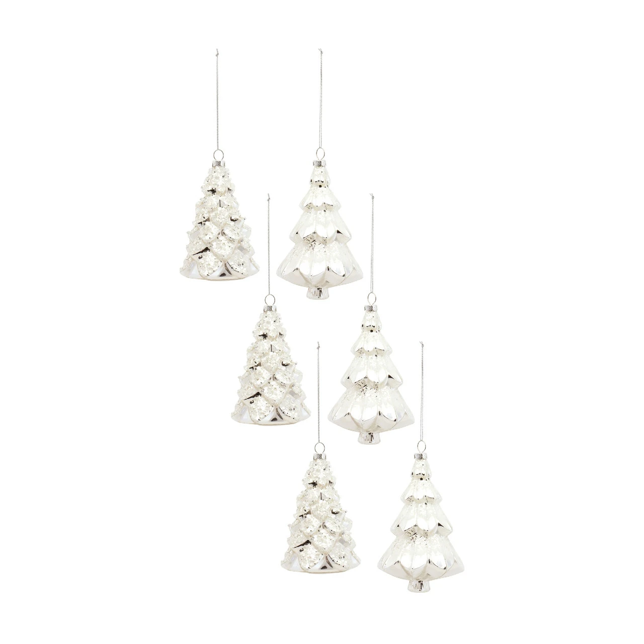 Set Of 6 White And Silver Glass Christmas Tree Ornaments 5.75" 1 Set Of 6 White And Silver Glass Christmas Tree Ornaments 5.75"