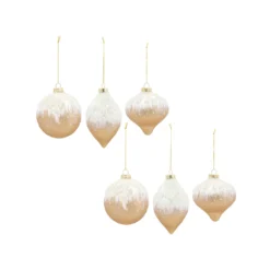 Set Of 6 Gold And White Finish Glass Christmas Ball Ornament 3.75-5.75"