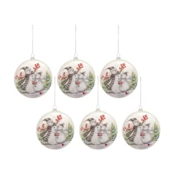 Set Of 6 Snowmen Berries And Cardinals Glass Christmas Ball Ornaments 5.5"