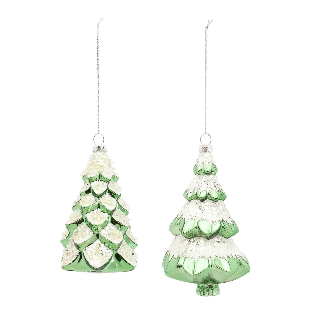 Set Of 6 Green And White Glass Christmas Tree Ornaments 5.75" 2 Set Of 6 Green And White Glass Christmas Tree Ornaments 5.75" - Image 2