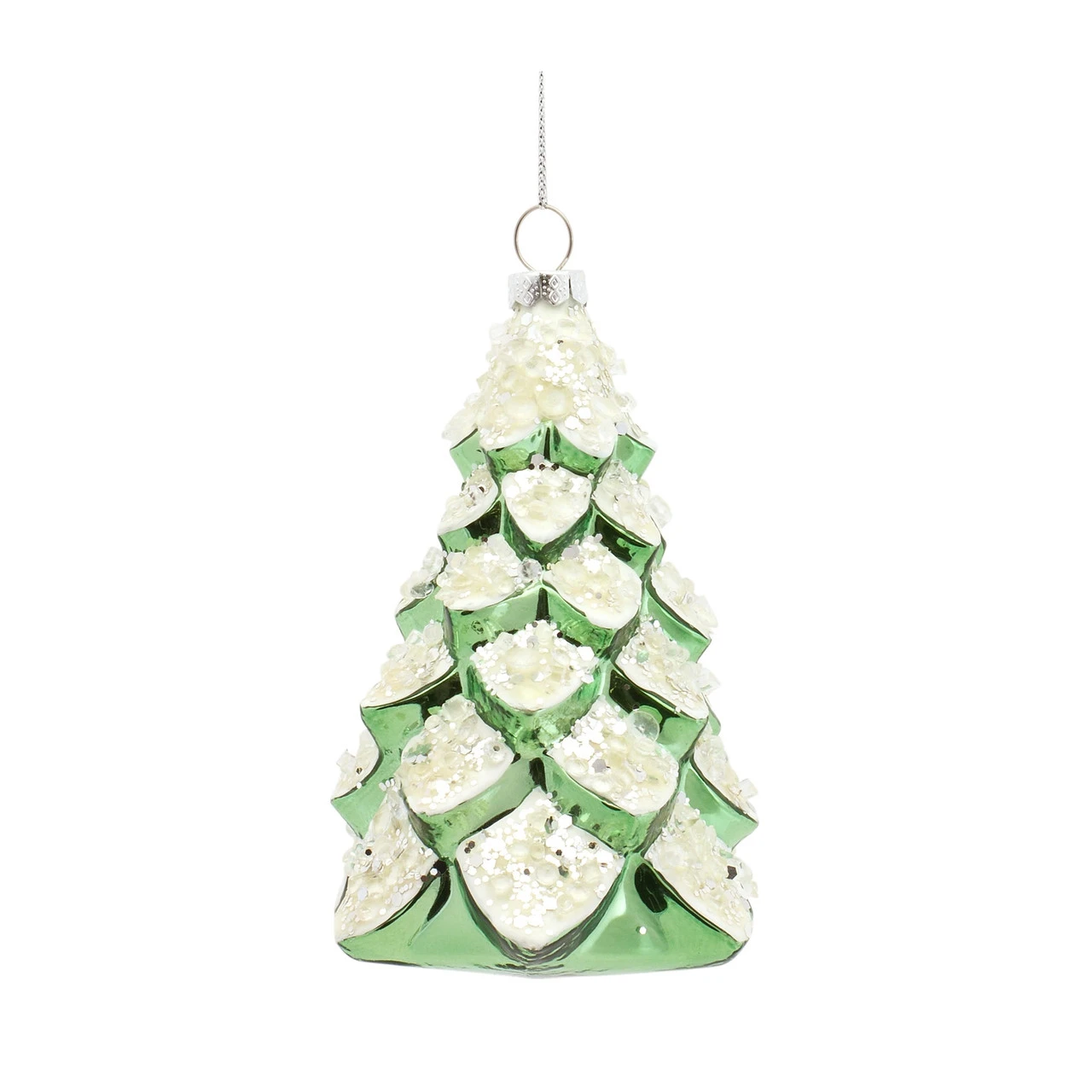 Set Of 6 Green And White Glass Christmas Tree Ornaments 5.75" 3 Set Of 6 Green And White Glass Christmas Tree Ornaments 5.75" - Image 3