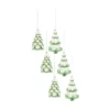 Set Of 6 Green And White Glass Christmas Tree Ornaments 5.75"
