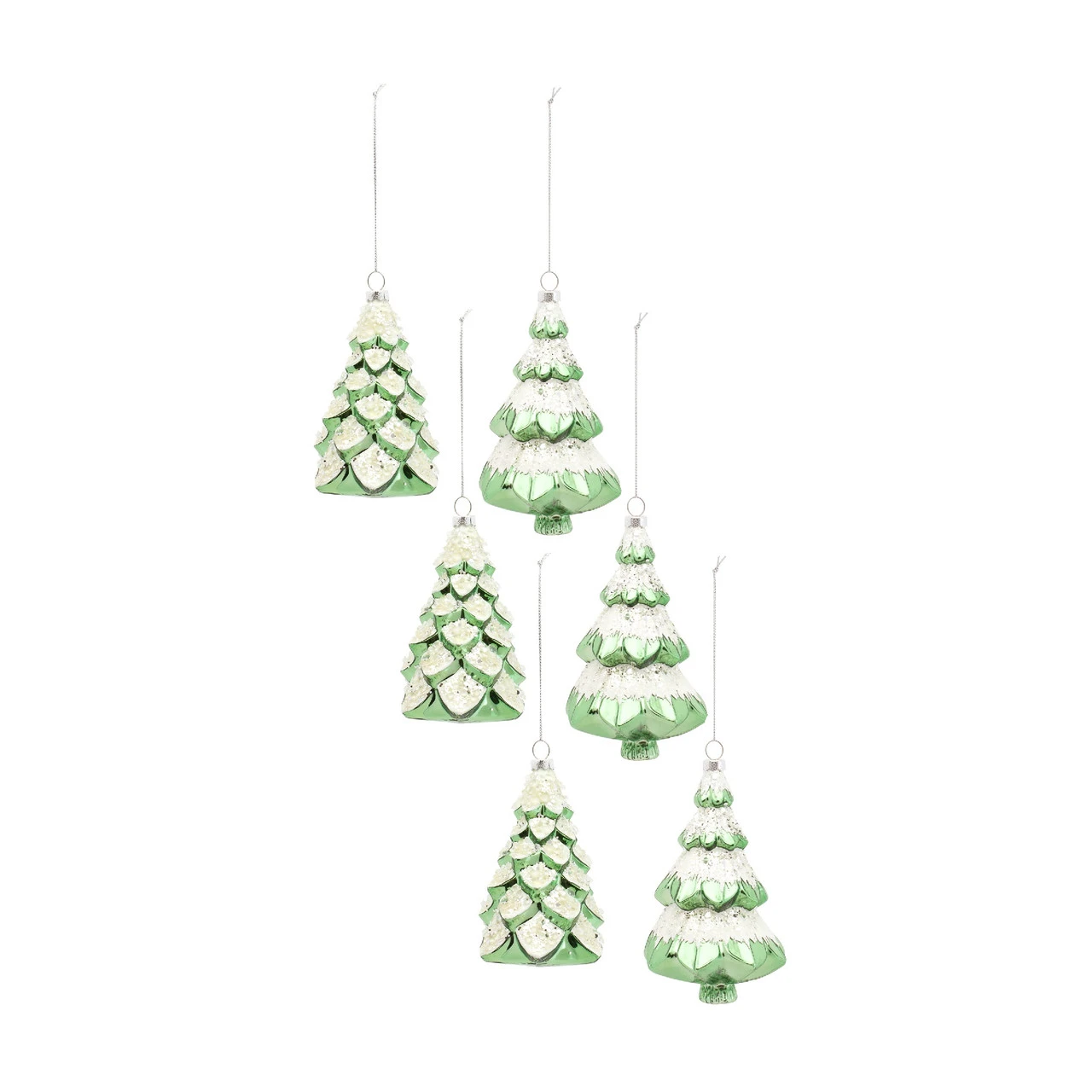 Set Of 6 Green And White Glass Christmas Tree Ornaments 5.75" 1 Set Of 6 Green And White Glass Christmas Tree Ornaments 5.75"