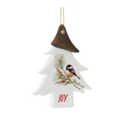Set Of 12 White And Brown Clay Chickadee Tree "Joy" And "Peace" Christmas Ornament 4.75" -Christmas Trees Shop 83258 2 48678.1667656957