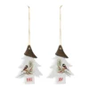 Set Of 12 White And Brown Clay Chickadee Tree "Joy" And "Peace" Christmas Ornament 4.75"