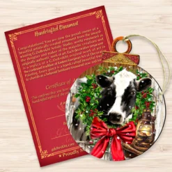 Set Of 2 Farm Cow Wreath Wooden Christmas Ornaments 5.5" -Christmas Trees Shop 8421128 dg 3 53995.1667549696
