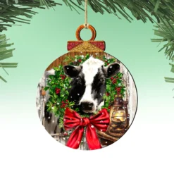 Set Of 2 Farm Cow Wreath Wooden Christmas Ornaments 5.5" -Christmas Trees Shop 8421128 dg 4 81869.1667549696