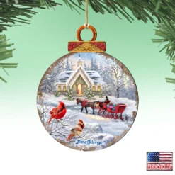 Set Of 2 Sleigh Ride With Perching Cardinals Wooden Ornaments 5.5" -Christmas Trees Shop 8421129 dg 4 01256.1667549695