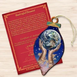 Set Of 2 Hands Holding Earth Wooden Christmas Ornaments 5.5" -Christmas Trees Shop 845131 jw 3 66845.1667549696