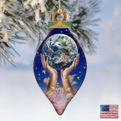 Set Of 2 Hands Holding Earth Wooden Christmas Ornaments 5.5" -Christmas Trees Shop 845131 jw 4 83914.1667549697