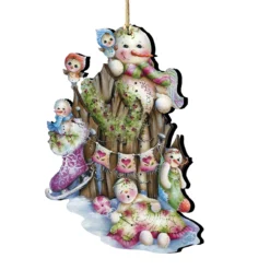 Set Of 2 Snowmen Rest Wooden Christmas Ornaments 5.5"