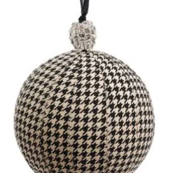 Black And Beige Houndstooth With Rhinestone Cap Christmas Ball Ornament 6" (150mm)