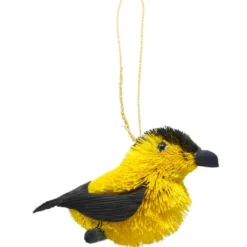 4.25” Yellow And Black Whimsical Bristle Brush Handcrafted Finch Hanging Ornament