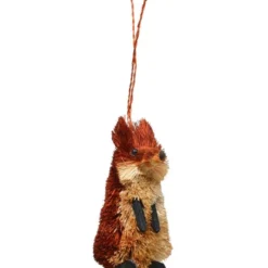 4.25” Orange And Brown Bristle Brush Handcrafted Fox Hanging Figurine Ornament