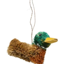 5” Beige And Green Bristle Brush Handcrafted Mallard Hanging Figurine Ornament