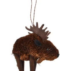 6” Brown And Black Bristle Brush Handcrafted Moose Hanging Figurine Ornament