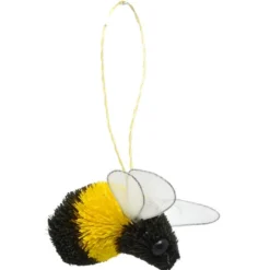 4.5” Black And Yellow Bristle Brush Handcrafted Bumble Bee Hanging Figurine Ornament