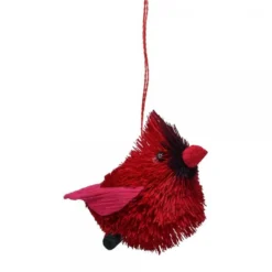 4” Red Bristle Brush Handcrafted Cardinal Hanging Figurine Ornament