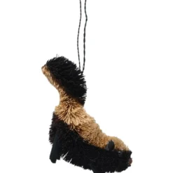 4.5” Black And Beige Bristle Brush Handcrafted Skunk Hanging Figurine Ornament