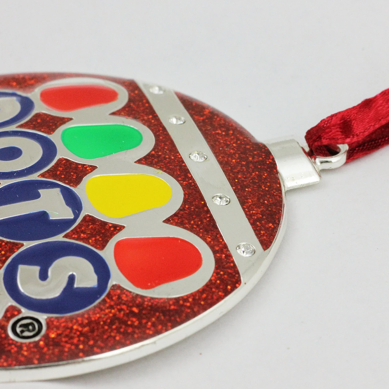 3.5" Silver Plated Dots Candy Logo Christmas Ornament With European Crystals 2 3.5" Silver Plated Dots Candy Logo Christmas Ornament With European Crystals - Image 2