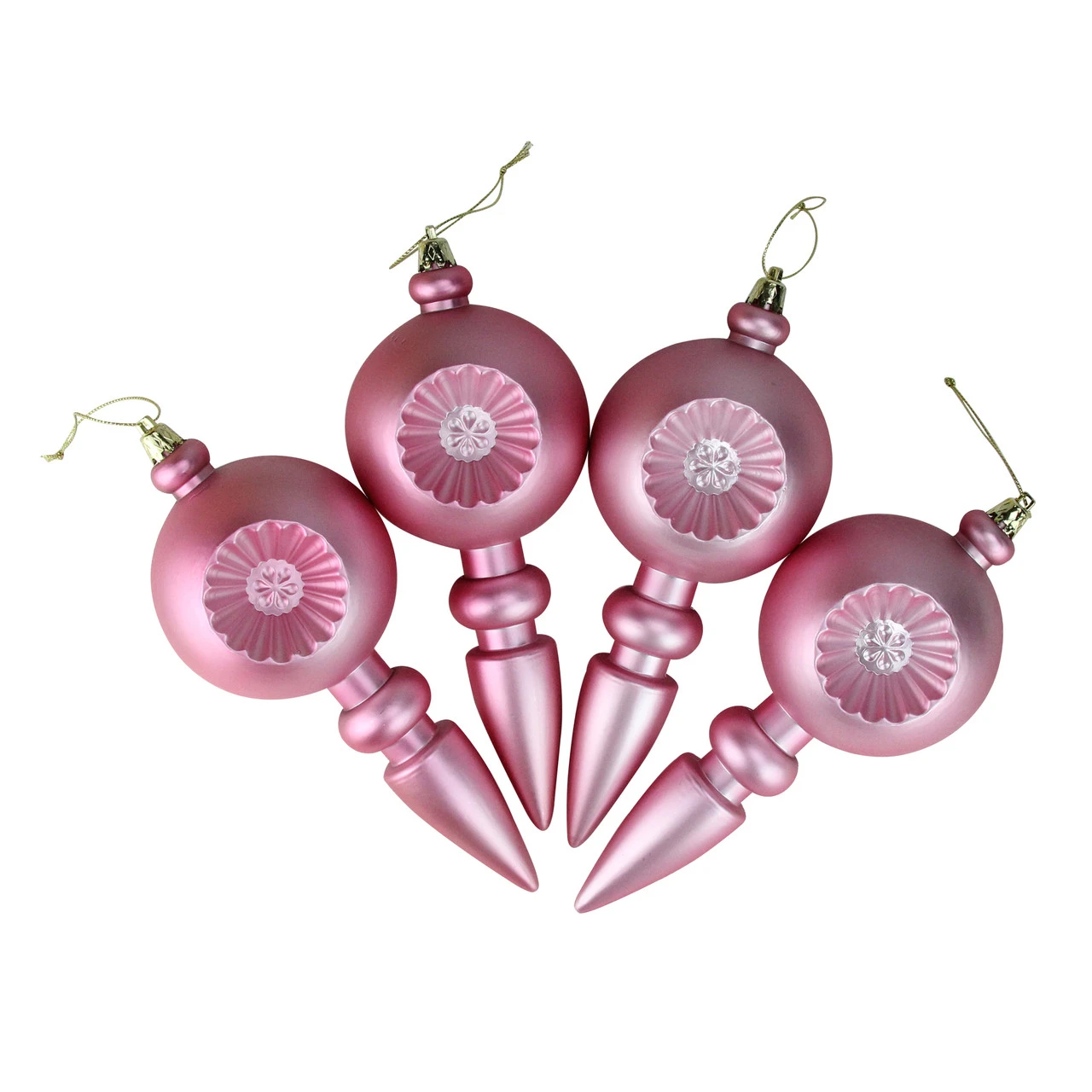 4ct Bubblegum Pink Shatterproof Matte Retro Reflector Christmas Finial Ornaments 7.5" 2 4ct Bubblegum Pink Shatterproof Matte Retro Reflector Christmas Finial Ornaments 7.5" - Image 2