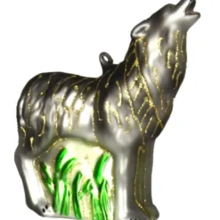 4.5" Gray And White Howling Timberwolf Hand Blown Glass Hanging Figurine Ornament