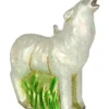 6.5" White Howling Arctic Wolf Hand Blown Glass Hanging Figurine Ornament