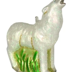 6.5" White Howling Arctic Wolf Hand Blown Glass Hanging Figurine Ornament