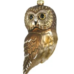 3.5" Bronze Color Northern Saw Whet Owl Hand Blown Glass Hanging Figurine Ornament