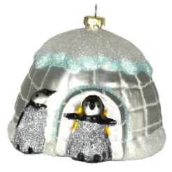 5” Black And White Pookie Penguin Igloo Hand Blown Glass Hanging Figurine Ornament