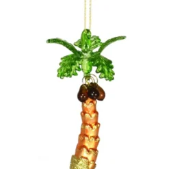 6” Beige And Green Palm Tree Hand Blown Glass Hanging Figurine Ornament