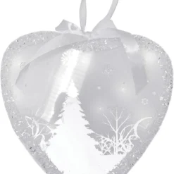 8" White Pre-Lit LED Sparkle Wintery Woods Scene Christmas Heart Ornament