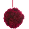 Burgundy Red Plush Glittered Pom Pom Christmas Ball Ornament 6" (152.4 Mm)