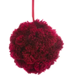 Burgundy Red Plush Glittered Pom Pom Christmas Ball Ornament 6" (152.4 Mm)